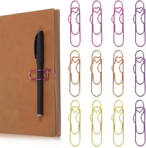 cobee 12 Pcs Metal Pen Holder Clips for Notebook, 2.8 Inch Jumbo Heart Paper Clips Portable Pencil Clip Holder Planner Accessories for Notebooks Books Papers Journal Jumbo Office Supplies(4 Colors) in Saudi Arabia