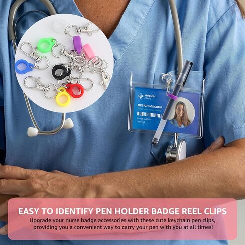 16PCS Pen Holder Clips Retractable Pen Holder for Lanyard Colorful Silicone Clips with Lobster Clasps Clip on Pens Converter for Badge Mini Sharpie Badge Reel Accessories for Nurse Teacher Student in Saudi Arabia
