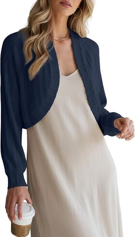 Women's Cropped Cardigan Bolero Shrugs for Dresses, Lightweight Summer Open Front Sweaters Knit Long Sleeve in Kuwait
