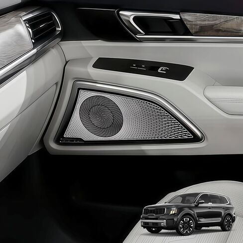 Stainless Steel Chrome Car Interior Door Speaker Cover Trim Speaker Frame Protective Sticker Compatible with Kia Telluride 2020-2022 Accessories in Saudi Arabia