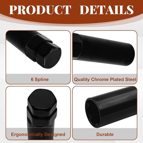 Large 6 Spline Lug Nut Socket, Car Wheel Lock Removal Tool Replacement for Aftermarket 6 Spline Lug Nut, Fit for 21mm (13/16") and 22mm (7/8") Hex Socket Wrench (Black) in Kuwait