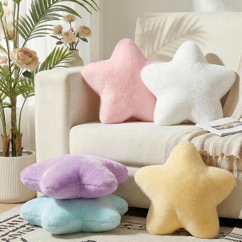 15.7 Inch Star Shaped Pillow Cute Yellow Decorative Throw Pillows for Couch Bed Sofa, Aesthetic Soft Floor Cushions for Living Room Bedroom Decor (Goose Yellow, 15.7" x 15.7") in Kuwait