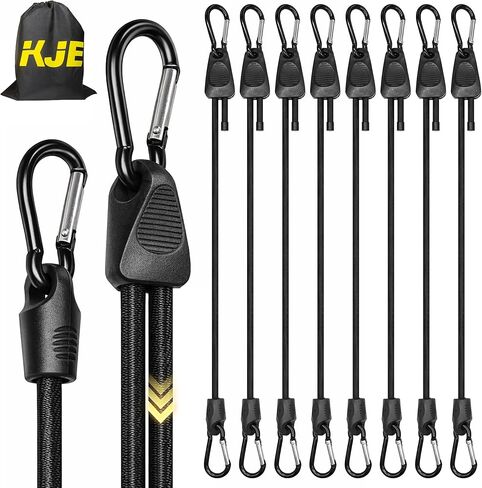KJE 8Pcs 36" Adjustable Bungee Cords with Hooks - Black Bungee Straps, Easy to Adjust from 7" to 36", Ideal for Outdoor Tie Downs, Securing Tarps & Canvases & Cargo in Cold Hot Climates in Saudi Arabia