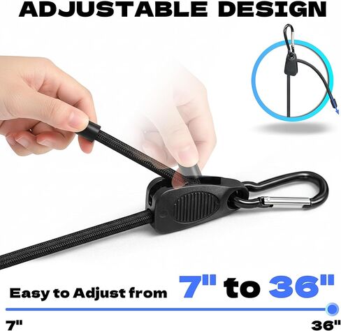 KJE 8Pcs 36" Adjustable Bungee Cords with Hooks - Black Bungee Straps, Easy to Adjust from 7" to 36", Ideal for Outdoor Tie Downs, Securing Tarps & Canvases & Cargo in Cold Hot Climates in Saudi Arabia