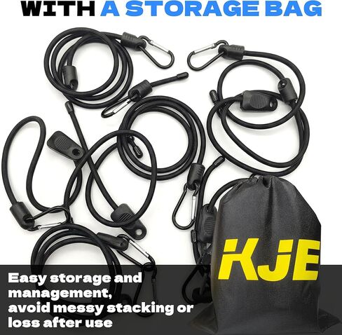 KJE 8Pcs 36" Adjustable Bungee Cords with Hooks - Black Bungee Straps, Easy to Adjust from 7" to 36", Ideal for Outdoor Tie Downs, Securing Tarps & Canvases & Cargo in Cold Hot Climates in Saudi Arabia