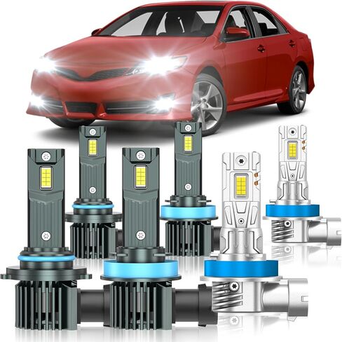 مناسب لمصابيح الإضاءة Toyota Camry 2007-2014، مجموعة مصابيح ضباب عالية/منخفضة الشعاع، سطوع 800%، 6000K أبيض بارد، التوصيل والتشغيل، حزمة من 6 قطع in Kuwait