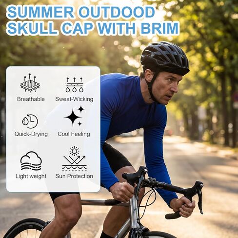 JenPen Cooling Skull Cap with Brim for Men Women Sun Protection Cycling Cap Quick Dry Helmet Liner with Sun Visor for Running in Saudi Arabia