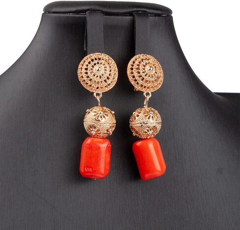 Quality Real Coral Beaded African Wedding Jewelry Set Original Coral and Gold Choker Bridal Necklace Set in Kuwait