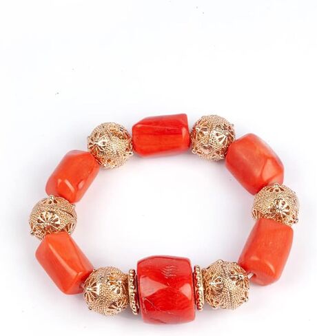 Quality Real Coral Beaded African Wedding Jewelry Set Original Coral and Gold Choker Bridal Necklace Set in Kuwait
