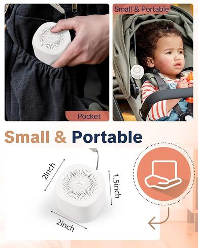 Travel White Noise Sound Machine 20 Sounds, Portable Sound Machine for Adults Sleep, Mini Sleep Aid with Adjustable Volume, 3 Timers, Colorful Night Light, Rechargeable for Baby, Home, Registry Gift in Kuwait