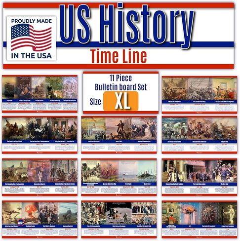 US History Poster Time Line bulletin board set, 11 charts pack Glossy Paper (9"x18") Young N Refined in Kuwait