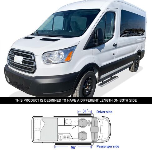 Tuxtreme Running Boards 5 inches Silver Compatible with Ford Transit 2015-2026 Full Size Van 3-Door (Exclude 2022-2026 E-Transit) 304 Stainless Steel (Nerf Bars Side Steps Side Bars) in Kuwait