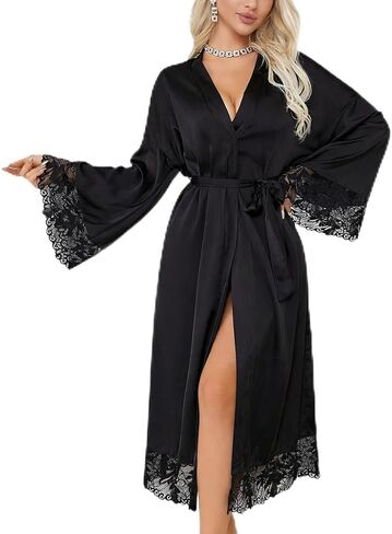 Women Long White Robe Lace Sleeves Bridal Robe Bathrobe Loungewear Sleepwear Elegant Spa Dressing Gown in Saudi Arabia