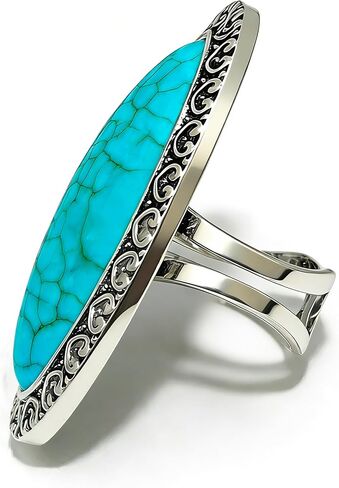 Boho Large Turquoise Rings for Women,Native American Western Gemstone Bohemian Statement Open Adjustable Rings, Sizes 5-10 in Saudi Arabia