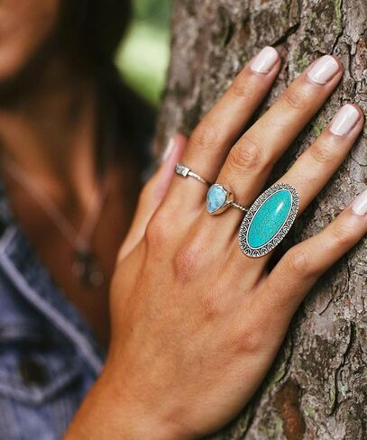 Boho Large Turquoise Rings for Women,Native American Western Gemstone Bohemian Statement Open Adjustable Rings, Sizes 5-10 in Saudi Arabia