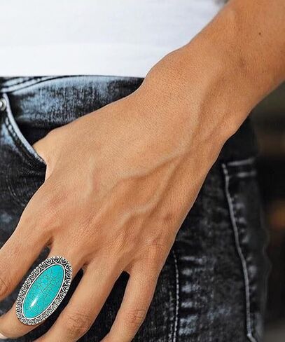 Boho Large Turquoise Rings for Women,Native American Western Gemstone Bohemian Statement Open Adjustable Rings, Sizes 5-10 in Saudi Arabia