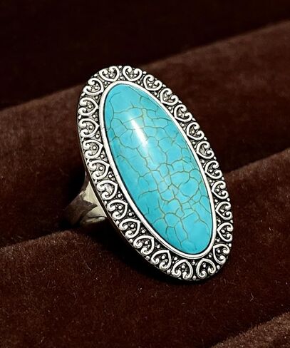 Boho Large Turquoise Rings for Women,Native American Western Gemstone Bohemian Statement Open Adjustable Rings, Sizes 5-10 in Saudi Arabia