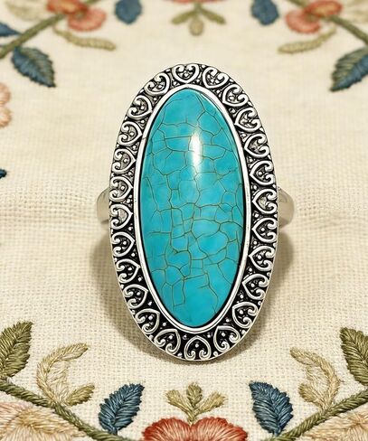 Boho Large Turquoise Rings for Women,Native American Western Gemstone Bohemian Statement Open Adjustable Rings, Sizes 5-10 in Saudi Arabia