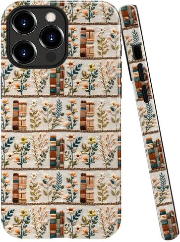 Compatible with iPhone 14 Pro Max,Anti-Scratch Glossy Case Cover,Embroidery Book Flowers Bookshelf in Saudi Arabia