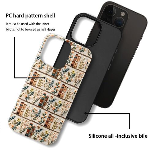 Compatible with iPhone 14 Pro Max,Anti-Scratch Glossy Case Cover,Embroidery Book Flowers Bookshelf in Saudi Arabia
