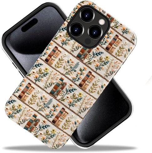 Compatible with iPhone 14 Pro Max,Anti-Scratch Glossy Case Cover,Embroidery Book Flowers Bookshelf in Saudi Arabia