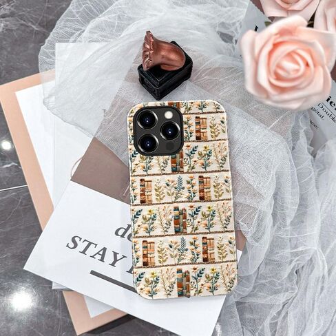 Compatible with iPhone 14 Pro Max,Anti-Scratch Glossy Case Cover,Embroidery Book Flowers Bookshelf in Saudi Arabia