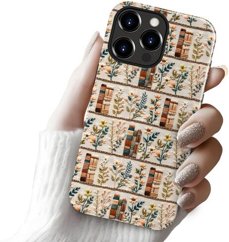 Compatible with iPhone 14 Pro Max,Anti-Scratch Glossy Case Cover,Embroidery Book Flowers Bookshelf in Saudi Arabia