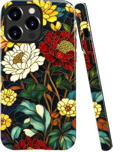 Compatible with iPhone 14 Pro Max,Anti-Scratch Glossy Case Cover,Embroidery Book Flowers Bookshelf in Saudi Arabia