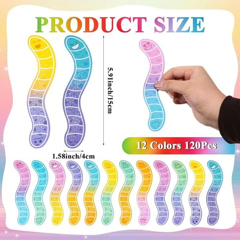 120 Pcs Worm Bookmarks Bulk Cute Holographic Glitter Gummy Worm Bookmarks Cute Book Marks for Writers Readers Classroom Rewards, Student Rewards, Bookish Bulk Supplies for Teachers in Kuwait