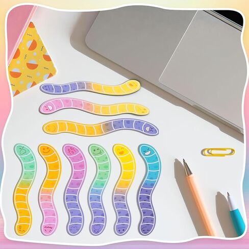 120 Pcs Worm Bookmarks Bulk Cute Holographic Glitter Gummy Worm Bookmarks Cute Book Marks for Writers Readers Classroom Rewards, Student Rewards, Bookish Bulk Supplies for Teachers in Kuwait