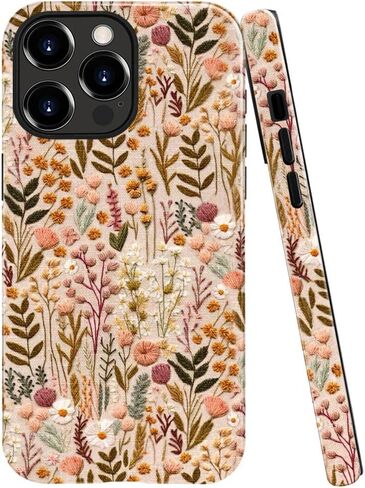 Compatible with iPhone 14 Pro Max,Anti-Scratch Glossy Case Cover,Embroidery Book Flowers Bookshelf in Saudi Arabia