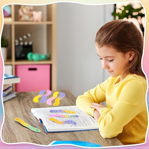 120 Pcs Worm Bookmarks Bulk Cute Holographic Glitter Gummy Worm Bookmarks Cute Book Marks for Writers Readers Classroom Rewards, Student Rewards, Bookish Bulk Supplies for Teachers in Kuwait