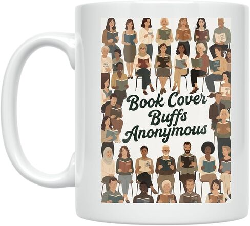 Book Lover Coffee Mug - Book Cover Buffs Anonymous Design - 11 oz White Ceramic - Mid-Century Style in Saudi Arabia