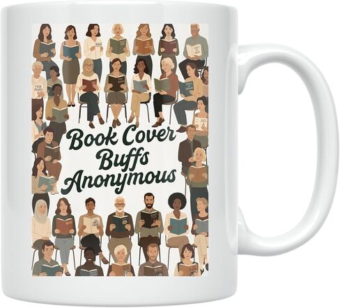 Book Lover Coffee Mug - Book Cover Buffs Anonymous Design - 11 oz White Ceramic - Mid-Century Style in Saudi Arabia