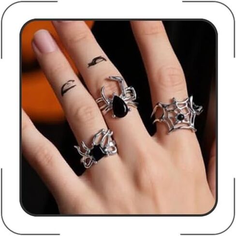 Punk Spider Rings for Women Silver Black Spider Web Bat Knuckle Rings Gothic Vintage Dark Crystal Rings Red Heart Gemstone Statement Rings in Kuwait