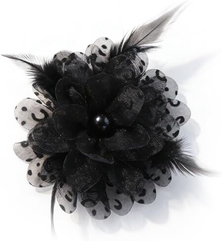 Leopard Print Flower Brooch Pin Black Feather Broochs Pin Elegant Large Flowers Pearl Lapel Pins Hairpin Dainty Wedding Dress Skirt Broochs Scarf Hat Pins Clothing Accessories in Saudi Arabia