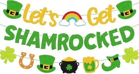 Let’s Get Shamrocked Banner Happy St. Patrick’s Day Decorations Irish Holiday Party Supplies Glitter Green Saint Patrick Theme Classroom Bulletin Board Décor in Kuwait