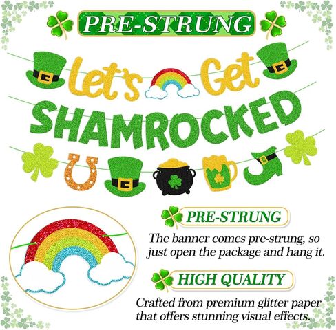 Let’s Get Shamrocked Banner Happy St. Patrick’s Day Decorations Irish Holiday Party Supplies Glitter Green Saint Patrick Theme Classroom Bulletin Board Décor in Kuwait
