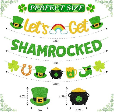 Let’s Get Shamrocked Banner Happy St. Patrick’s Day Decorations Irish Holiday Party Supplies Glitter Green Saint Patrick Theme Classroom Bulletin Board Décor in Kuwait