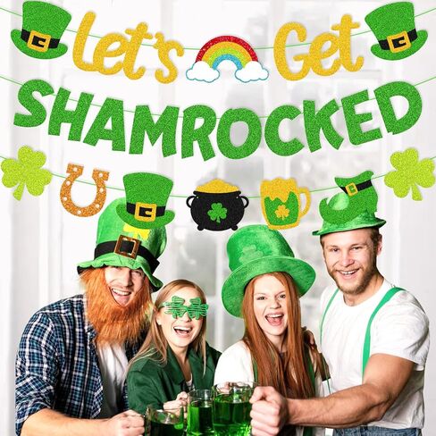 Let’s Get Shamrocked Banner Happy St. Patrick’s Day Decorations Irish Holiday Party Supplies Glitter Green Saint Patrick Theme Classroom Bulletin Board Décor in Kuwait