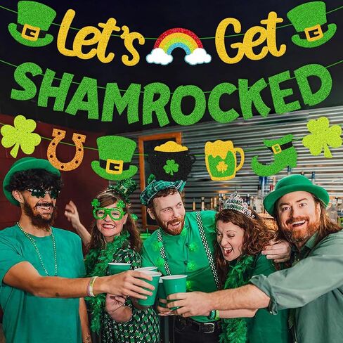 Let’s Get Shamrocked Banner Happy St. Patrick’s Day Decorations Irish Holiday Party Supplies Glitter Green Saint Patrick Theme Classroom Bulletin Board Décor in Kuwait