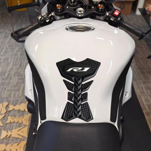 Gas Fuel Tank Emblem Sticker Decal Rubber Raise Up Compatible with Yamaha YZF R1 White in Kuwait
