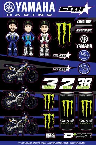 D'cor Visuals MEY TeamDecal Sticker Sheet for Dirt Bike & Motocross – 12 Mil Vinyl Graphics Kit, Compatible with Yamaha – Emblems Pack, 19"x12" Tomac, Webb, Deegan Racing Stickers in Kuwait