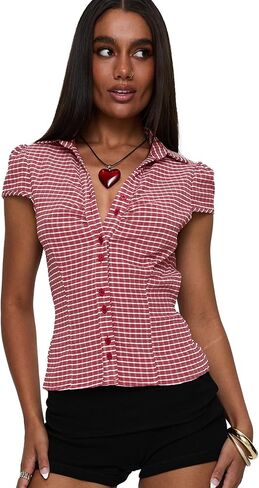 Princess Polly Arianwyn Red Check Gingham Short Sleeve Shirt in Kuwait