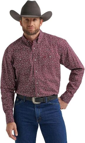 Wrangler Mens Wine Paisley George Strait Long Sleeve Button Down Shirt in Saudi Arabia