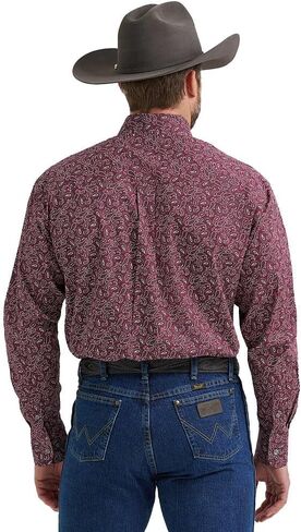 Wrangler Mens Wine Paisley George Strait Long Sleeve Button Down Shirt in Saudi Arabia