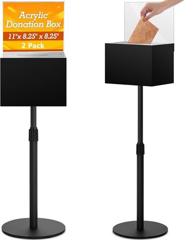2 Pack Suggestion Box with Lock and Keys 11"x 8.25" x 8.25" Acrylic Donation Box with Stand Offering Box Raffle Box Display Stand Sign Holder with Slot for Office Charity Church Collection in Saudi Arabia