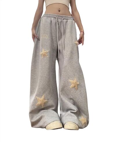 PDLCVD بنطلون رياضي فضفاض مزين بالنجمة للسيدات بنطلون رياضي فضفاض Y2K غير رسمي فضفاض واسع الساق مع جيوب in Kuwait