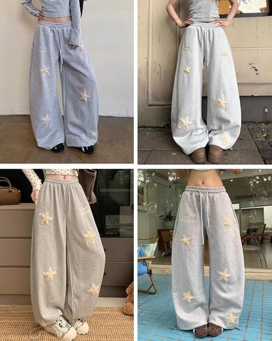 PDLCVD Women Star Applique Baggy Sweatpants Lounge Travel Pant Y2K Casual Loose Wide Leg Trouser with Pockets in Saudi Arabia