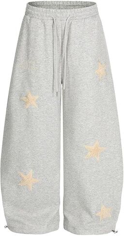PDLCVD Women Star Applique Baggy Sweatpants Lounge Travel Pant Y2K Casual Loose Wide Leg Trouser with Pockets in Saudi Arabia